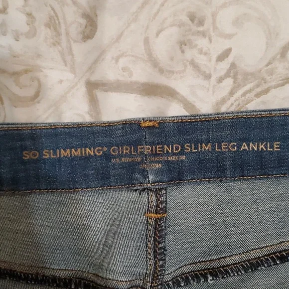 Chico's So Slimming Girlfriend Slim Leg Ankle Animal Print Trim Size 12R Jeans - Picture 7 of 14